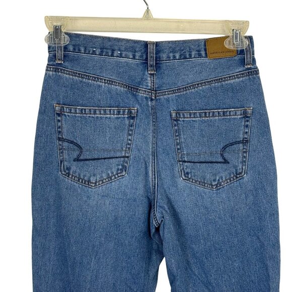 American Eagle Mom Jean Blue Size 4 Hi-Rise Distressed Raw Hem Casual Denim EUC - Picture 5 of 12
